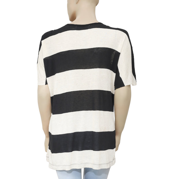 White Chocolate Striped Printed Embellished Black & Ivory Tunic Top M