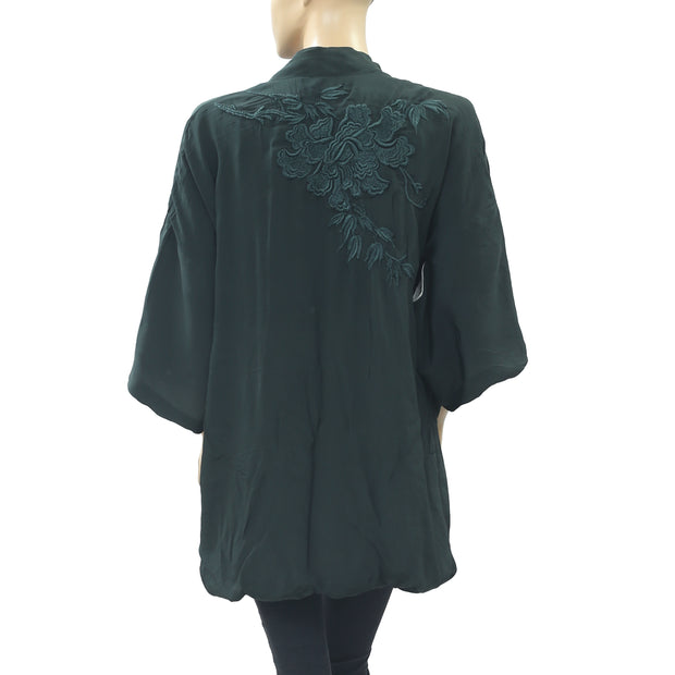 Closed Floral Embroidered Coverup Tunic Top Kimono S