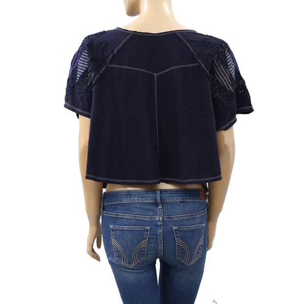 Free People Crochet Lace Cropped Blouse Top M