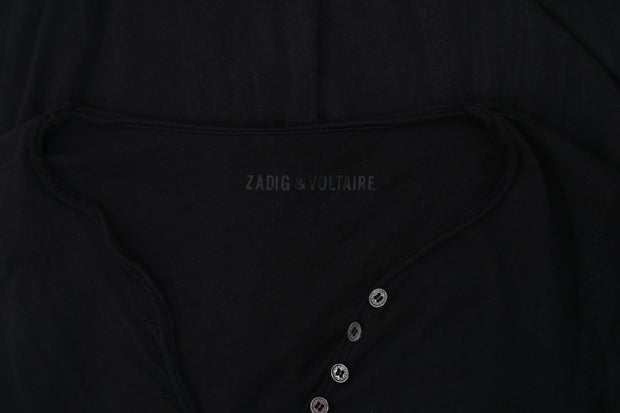 Zadig & Voltaire Tunic Button Solid Black T-Shirt Top