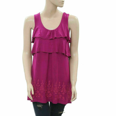 Caite Anthropologie Floral Embroidered Tunic Tank Top Pink