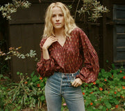 Doen Collection Petunia Happy Flower Block Print Blouse Top