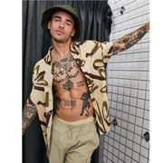 Asos Design Men's Relaxed Shirt In Beige Abstract Printed L