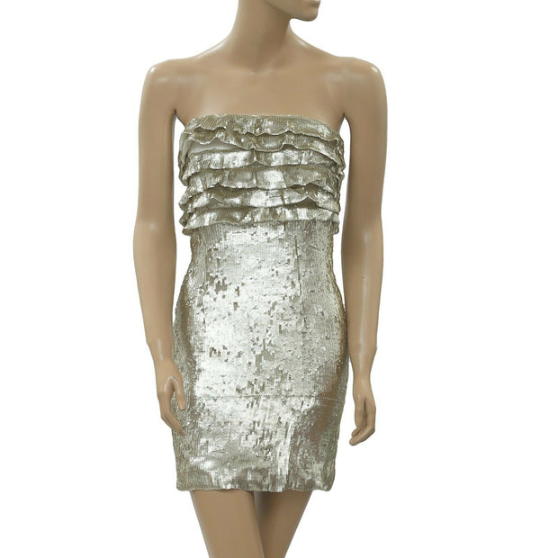 Free People Sequined Ruffle Tube Mini Dress S