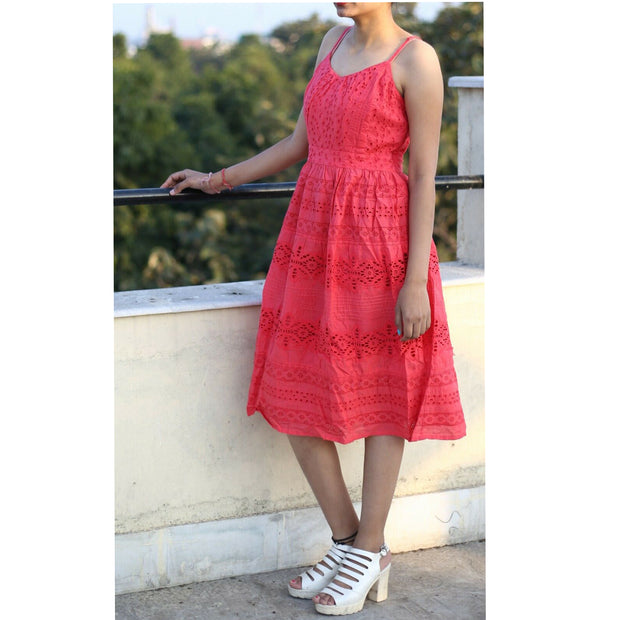 Monsoon Eyelet Embroidered Pink Dress
