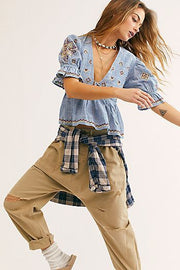 Free People Tallulah Embroidered Blouse Top XS