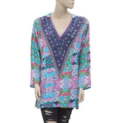 New Tolani Anthropologie Printed Long Sleeve V Neck Multicolor Top S