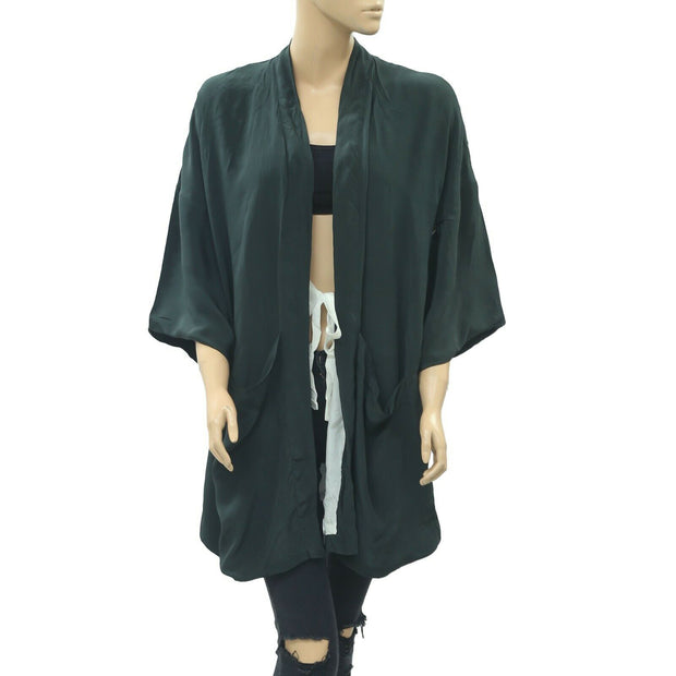 Closed Floral Embroidered Coverup Tunic Top Kimono S