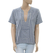 Anthropologie Striped Printed Blouse Top M