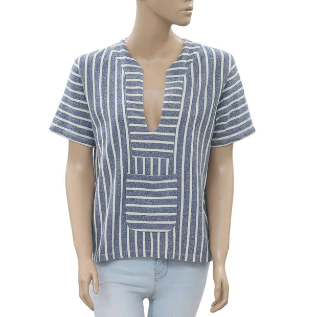Anthropologie Striped Printed Blouse Top M