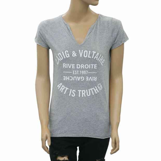 Zadig & Voltaire Tunisien MC Blason Strass Gray T-Shirt Top