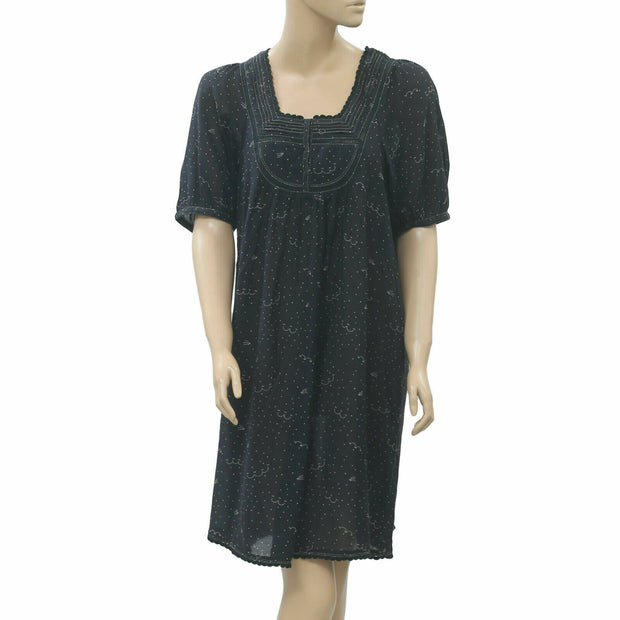 Anthropologie Dot Printed Lace Shift Mini Dress Black S