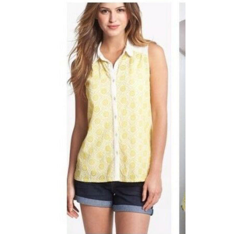 Lucky Brand Vivianne Embroidered Eyelet Blouse Shirt Top S