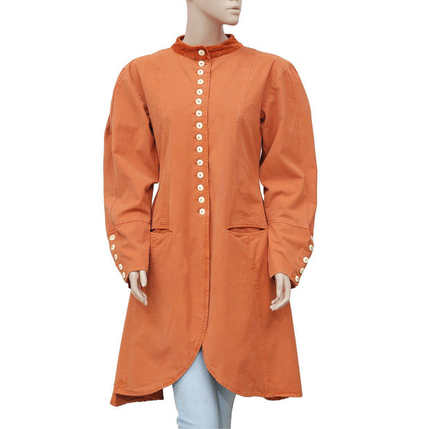 Ewa I Walla Peasant Lagenlook Vintage Buttondown Rust Jacket Dress S