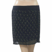 Lucky Brand Beaded Embellished Black Pencil Mini Skirt M