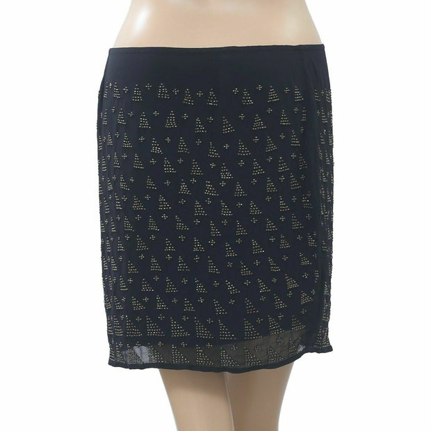 Lucky Brand Beaded Embellished Black Pencil Mini Skirt M