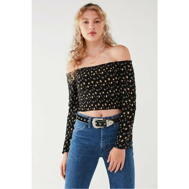 Pins & Needles Urban Outfitters Smocked Long Sleeve Bardot Cropped Top XL