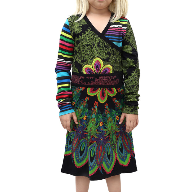 Desigual Kids Floral Printed Mini Dress Striped Cotton Girl