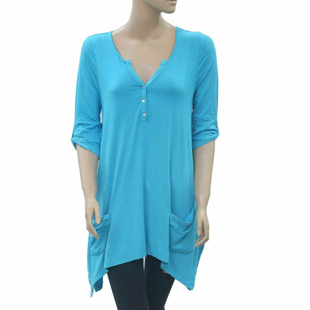 Caite Anthropologie Solid Blue Tunic Top