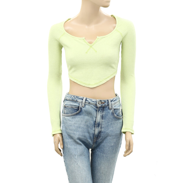 BDG Urban Outfitters Theo Notch Neck Long Sleeve Tee Cropped Top