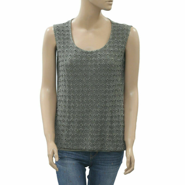 Chico's Beaded Shimmer Embroidered Tank Blouse Top S