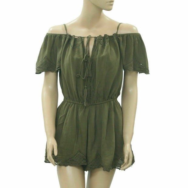 Free People White Romance Embroidered Eyelet Romper Dress