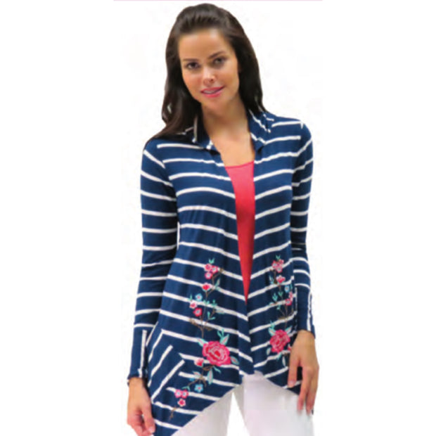 Caite Anthropologie Kiara Embroidered Striped Printed Cardigan XS