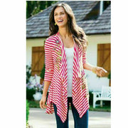 Soft Surroundings Floral Embroidered Coverup Top Striped Cardigan SP