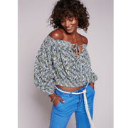 Free People Printed Anything Goes Off the Shoulder Crop Top S