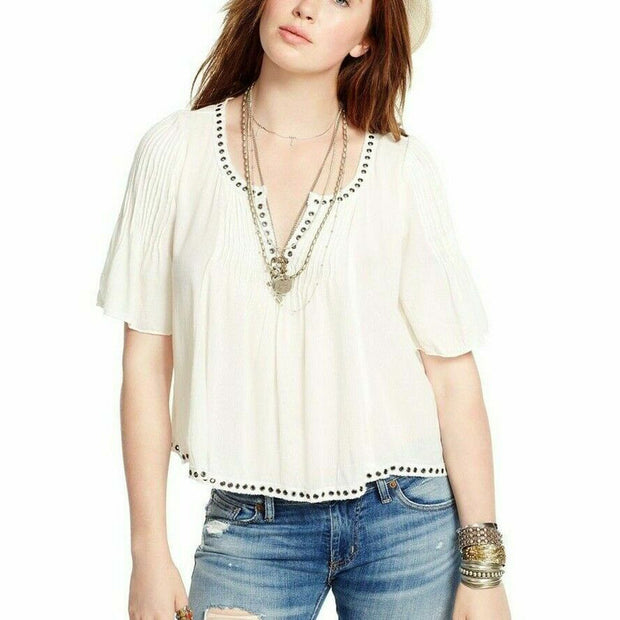 Denim & Supply Ralph Lauren Studded Ivory Blouse Top