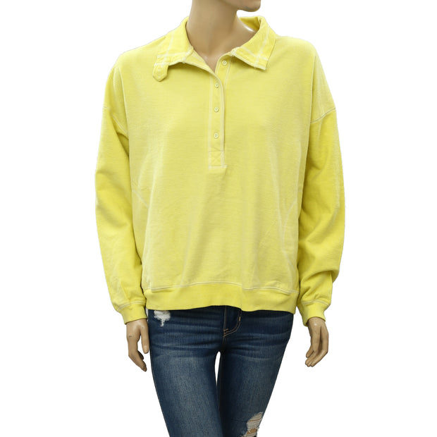 Out From Under Urban Outfitters Jacintha Reverse Henley Sweatshirt Top