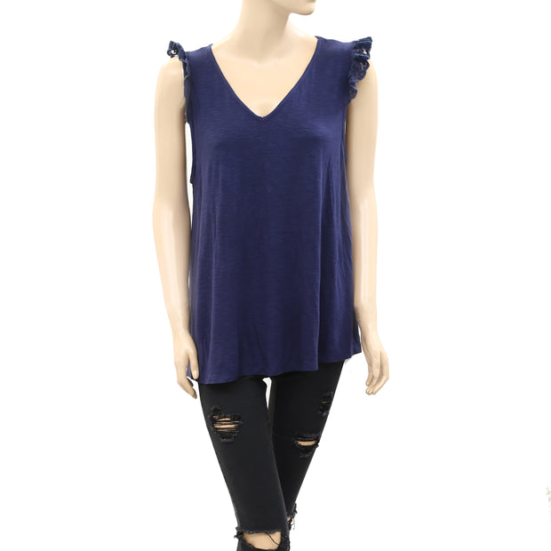 Modcloth Embroidered Ruffle Tunic Top Navy  M