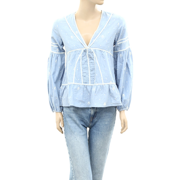 Ulla Johnson Dot Floral Embroidered Blouse Top XS