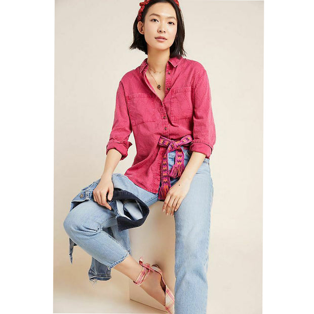 Maeve Anthropologie Hot Pink Buttondown Shirt Tunic Top