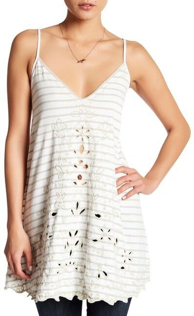 Free People Sefaring Striped Embroidered Tunic Top