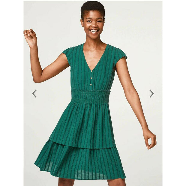 Esprit Smocked Ruffle Striped Mini Tunic Dress S