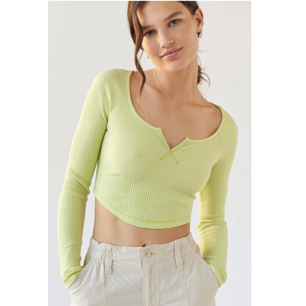 BDG Urban Outfitters Theo Notch Neck Long Sleeve Tee Cropped Top
