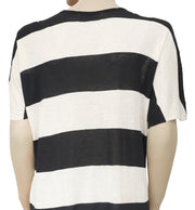 White Chocolate Striped Printed Embellished Black & Ivory Tunic Top M