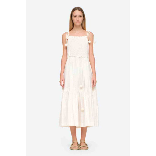 Sea New York Willa Smocked Pleated Cotton-Poplin Midi Dress XS