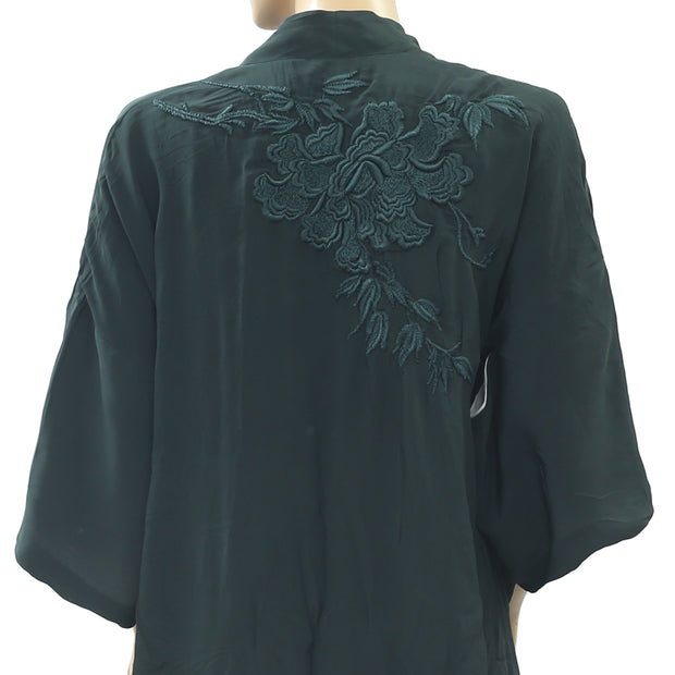 Closed Floral Embroidered Coverup Tunic Top Kimono S