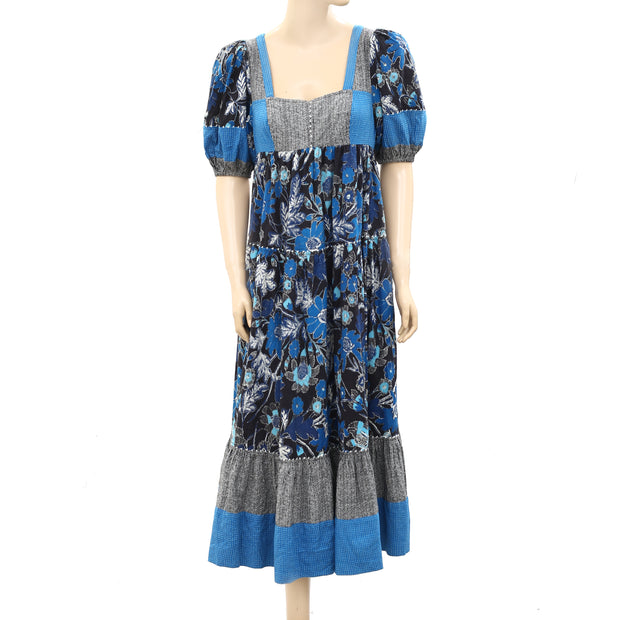 Ulla Johnson Floral Printed Puff Sleeves Midi Dress S