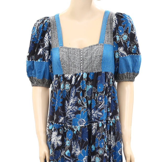 Ulla Johnson Floral Printed Puff Sleeves Midi Dress S
