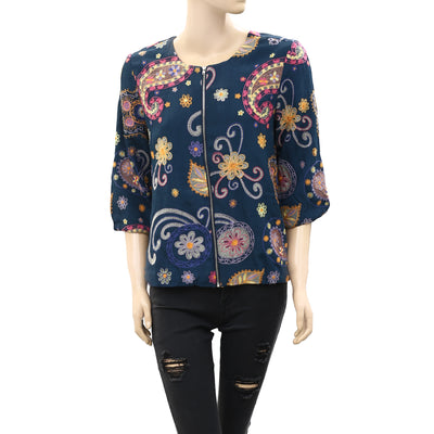 Monsoon Floral Embroidered Bomber Jacket Blouse Top M 8