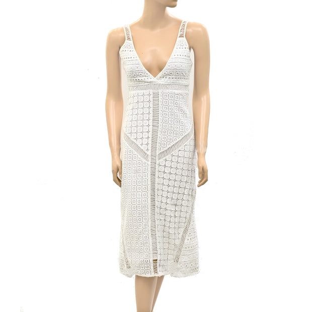 Sezane Crochet Guipure Lace Slip Midi Dress XS