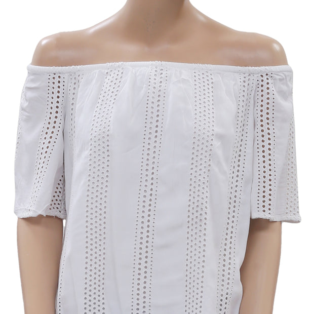 Anthropologie 孔眼刺绣白色衬衫上衣 XS