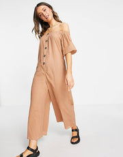ASOS DESIGN Maternity Off Shoulder Button Front Textured Jumpsuit