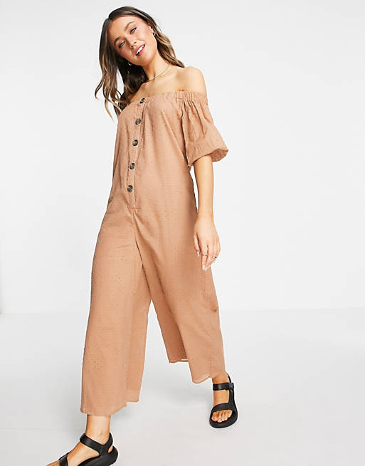 ASOS DESIGN Maternity Off Shoulder Button Front Textured Jumpsuit