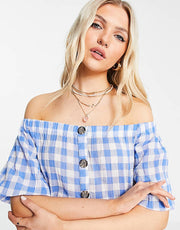 Asos Design Maternity Off Shoulder Wide Leg Plaid Cotton Jumpsuit M 8