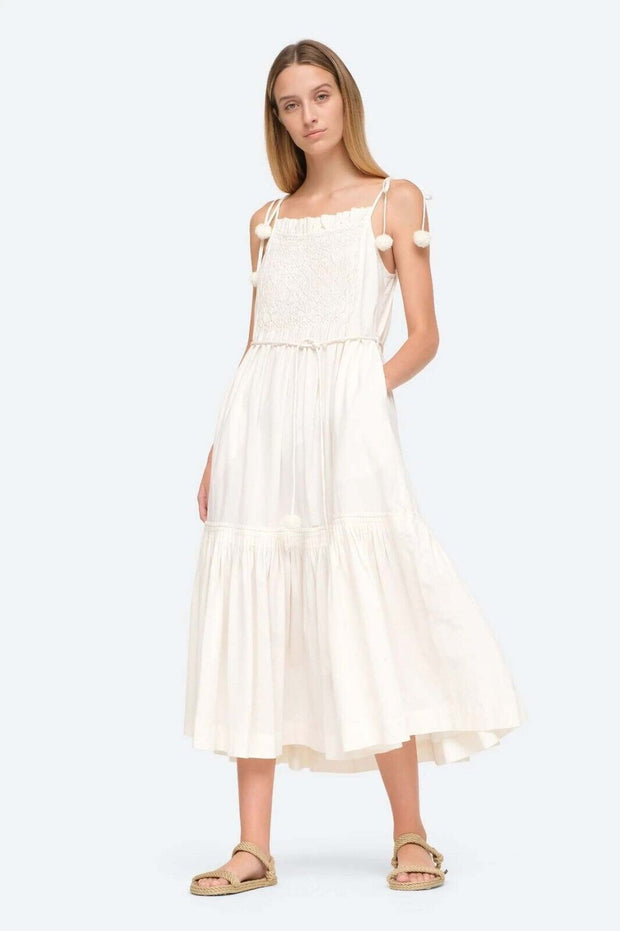 Sea New York Willa Smocked Pleated Cotton-Poplin Midi Dress XS