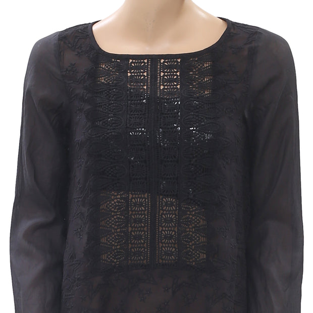 Odd Molly Anthropologie Embroidered Black Blouse Top XS-0